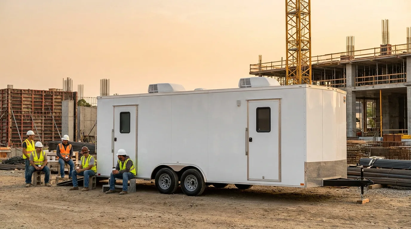 Break room trailer on a commercial construction site