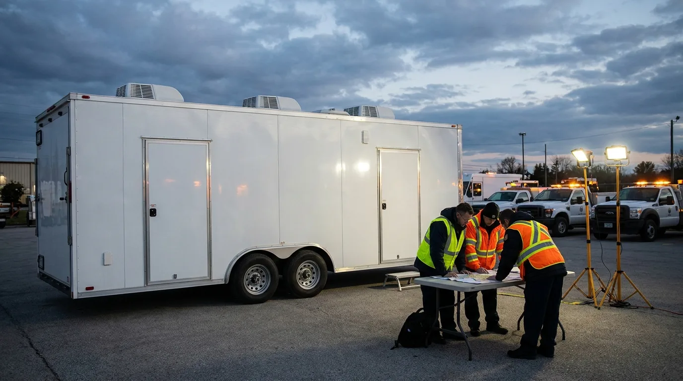 Command trailer at an emergency response staging area