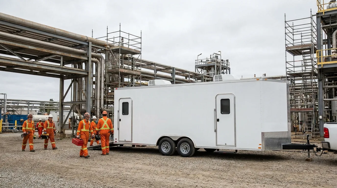 Office trailer at an industrial plant during a shutdown